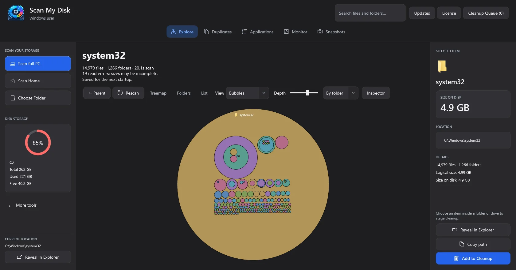 ScanMyDisk Windows disk usage Bubbles view
