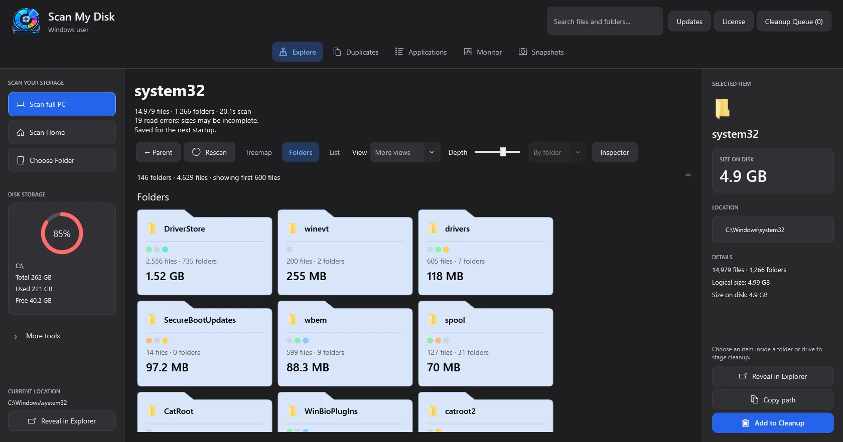 ScanMyDisk Windows disk usage Folders view